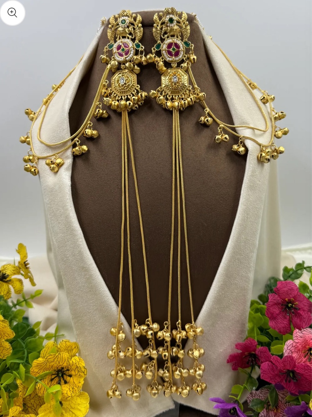 Traditional Gold-Tone Bridal Jhumar Hair Accessory with Pink Accents